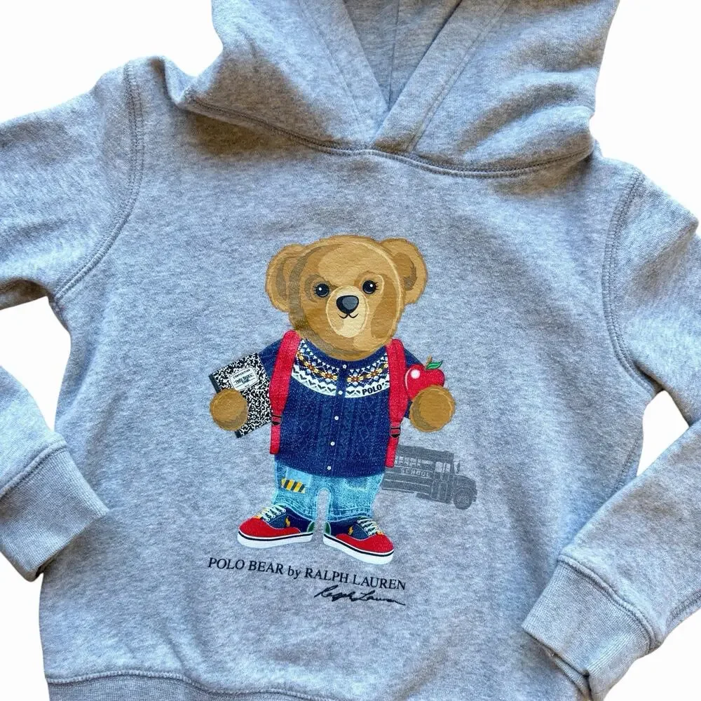 Ralph Lauren Polo Bear Girls Gray Pullover Hooded Sweater Size 6 Back To School